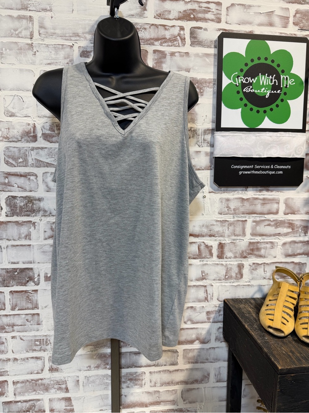 Michelle Mae Gray Crisscross V-Neck Tank Top